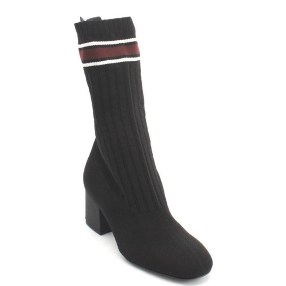 ITALIAN Black Stretch-knit Sock Mid-Calf Heel Boot